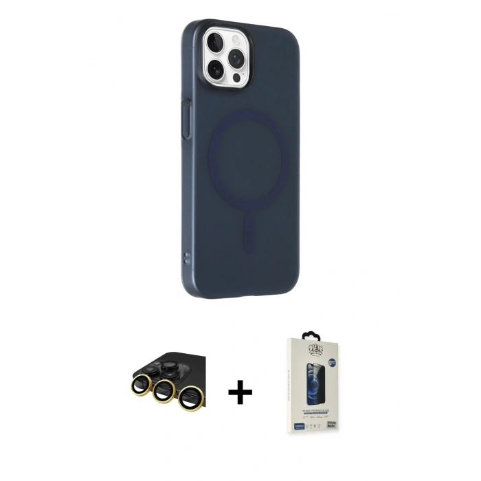 MARSİLYAN™- iPhone 14 Pro Max Kılıf Çekirdek Modern Prime - Siyah Bilvis Hayalet Cam Ekran Koruyucu + Raze Metal Kamera Lens - GD