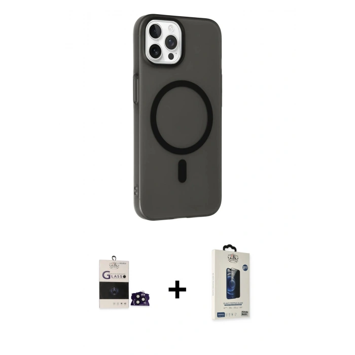 MARSİLYAN™- iPhone 14 Pro Max Kılıf Çekirdek Modern Prime - Siyah Bilvis Hayalet Cam Ekran Koruyucu + Bilvis Titan Kamera Lens - SH