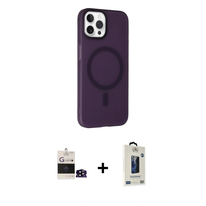 MARSİLYAN™- iPhone 14 Pro Max Kılıf Çekirdek Modern Prime - Siyah Bilvis Hayalet Cam Ekran Koruyucu + Bilvis Titan Kamera Lens - SH