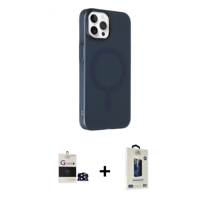 MARSİLYAN™- iPhone 14 Pro Max Kılıf Çekirdek Modern Prime - Siyah Bilvis Hayalet Cam Ekran Koruyucu + Bilvis Titan Kamera Lens - SH