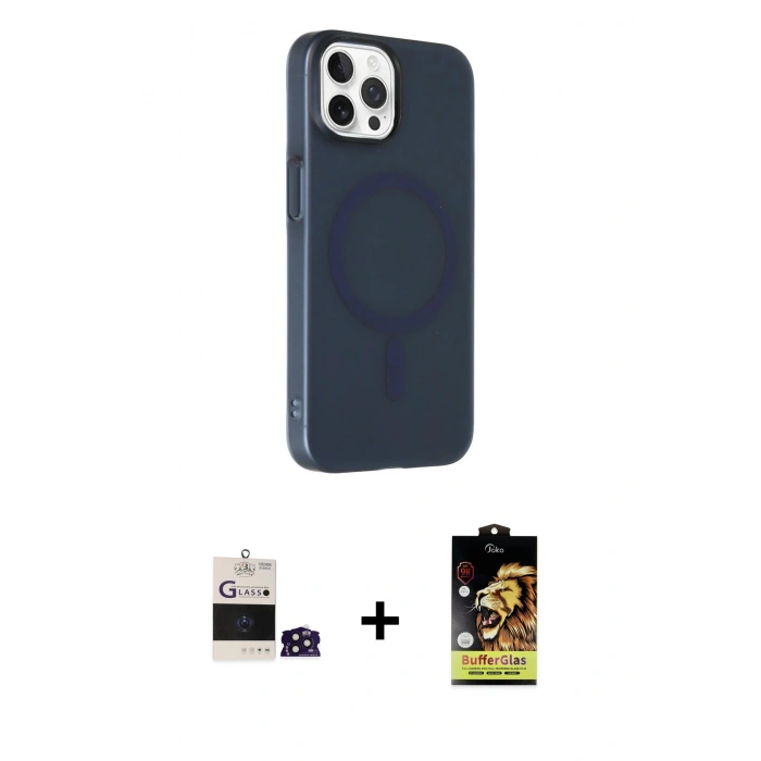 MARSİLYAN™- iPhone 14 Pro Max Kılıf Çekirdek Modern Prime - Siyah Buffer Cam Ekran Koruyucu + Bilvis Titan Kamera Lens - DNMR