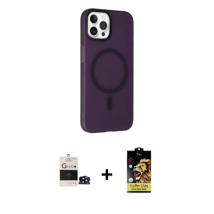 MARSİLYAN™- iPhone 14 Pro Max Kılıf Çekirdek Modern Prime - Siyah Buffer Cam Ekran Koruyucu + Bilvis Titan Kamera Lens - SH