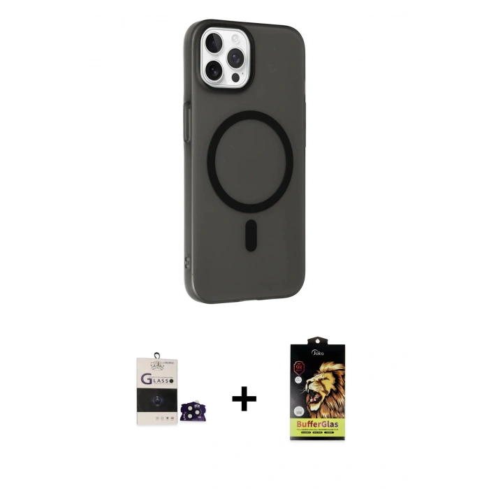 MARSİLYAN™- iPhone 14 Pro Max Kılıf Çekirdek Modern Prime - Siyah Buffer Cam Ekran Koruyucu + Bilvis Titan Kamera Lens - SH