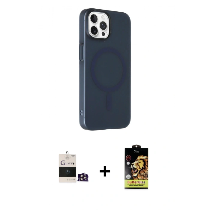 MARSİLYAN™- iPhone 14 Pro Max Kılıf Çekirdek Modern Prime - Siyah Buffer Cam Ekran Koruyucu + Bilvis Titan Kamera Lens - GD