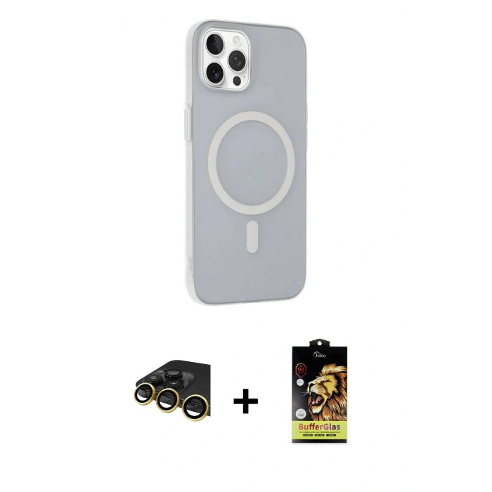 MARSİLYAN™- iPhone 14 Pro Max Kılıf Çekirdek Modern Prime - Siyah Buffer Cam Ekran Koruyucu + Raze Metal Kamera Lens - GD