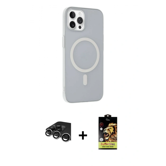MARSİLYAN™- iPhone 14 Pro Max Kılıf Çekirdek Modern Prime - Siyah Buffer Cam Ekran Koruyucu + Raze Metal Kamera Lens - GS