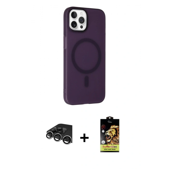 MARSİLYAN™- iPhone 14 Pro Max Kılıf Çekirdek Modern Prime - Siyah Buffer Cam Ekran Koruyucu + Raze Metal Kamera Lens - GS