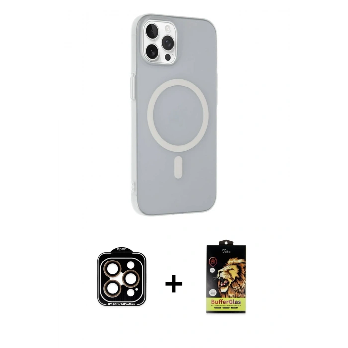 MARSİLYAN™- iPhone 14 Pro Max Kılıf Çekirdek Modern Prime - Siyah Buffer Cam Ekran Koruyucu + Turuncu PVD Metal Kamera Lens