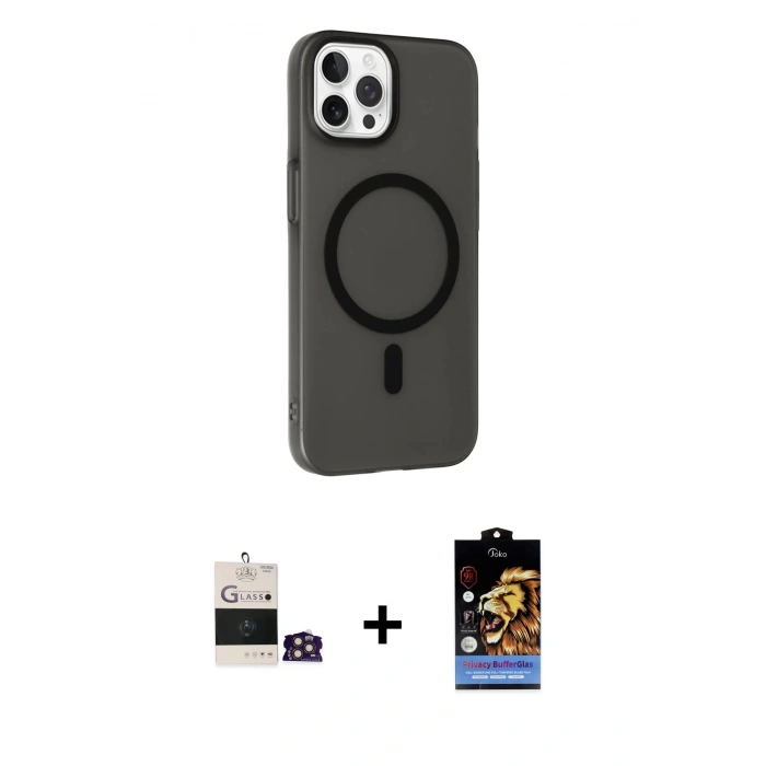 MARSİLYAN™- iPhone 14 Pro Max Kılıf Çekirdek Modern Prime - Siyah Buffer Hayalet Cam Ekran Koruyucu + Bilvis Titan Kamera Lens - GD