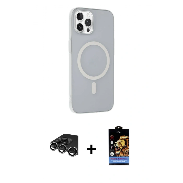 MARSİLYAN™- iPhone 14 Pro Max Kılıf Çekirdek Modern Prime - Siyah Buffer Hayalet Cam Ekran Koruyucu + Raze Metal Kamera Lens - GS