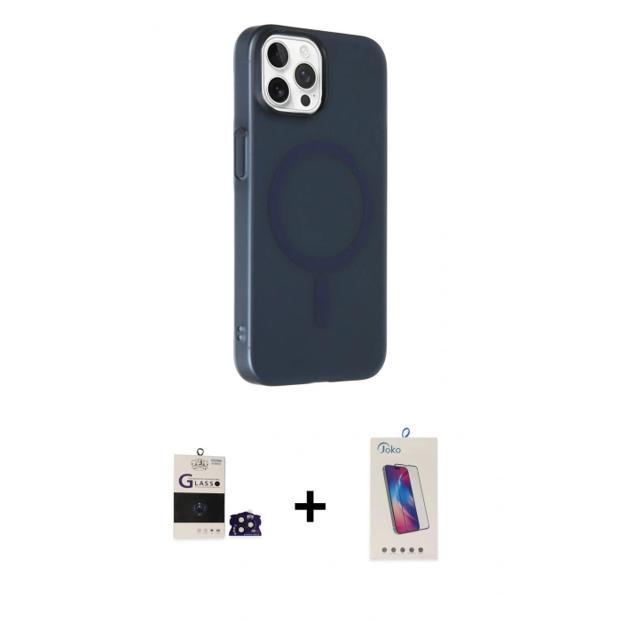 MARSİLYAN™- iPhone 14 Pro Max Kılıf Çekirdek Modern Prime - Siyah Joko 5D Cam + Derin Mor Bilvis Titan Kamera Lens