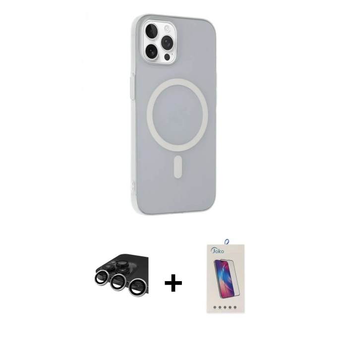 MARSİLYAN™- iPhone 14 Pro Max Kılıf Çekirdek Modern Prime - Siyah Joko 5D Cam + Gümüş Raze Metal Kamera Lens
