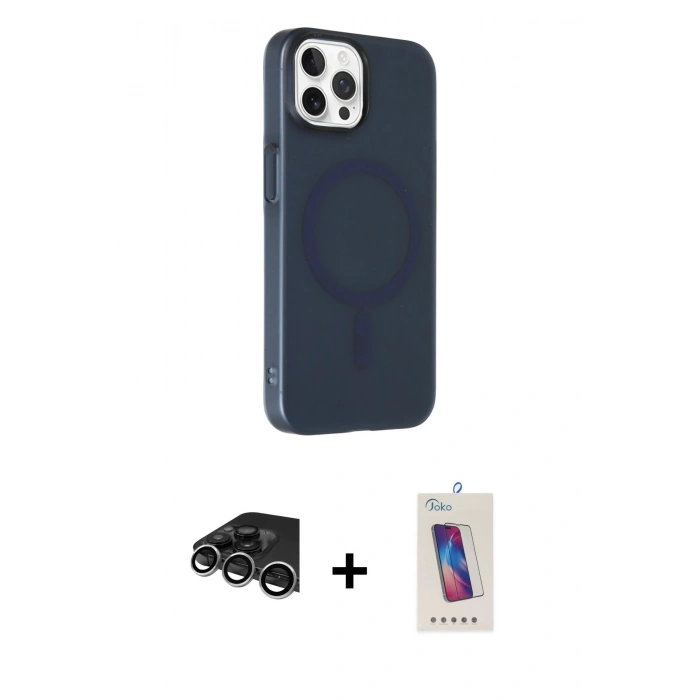 MARSİLYAN™- iPhone 14 Pro Max Kılıf Çekirdek Modern Prime - Siyah Joko 5D Cam + Gümüş Raze Metal Kamera Lens
