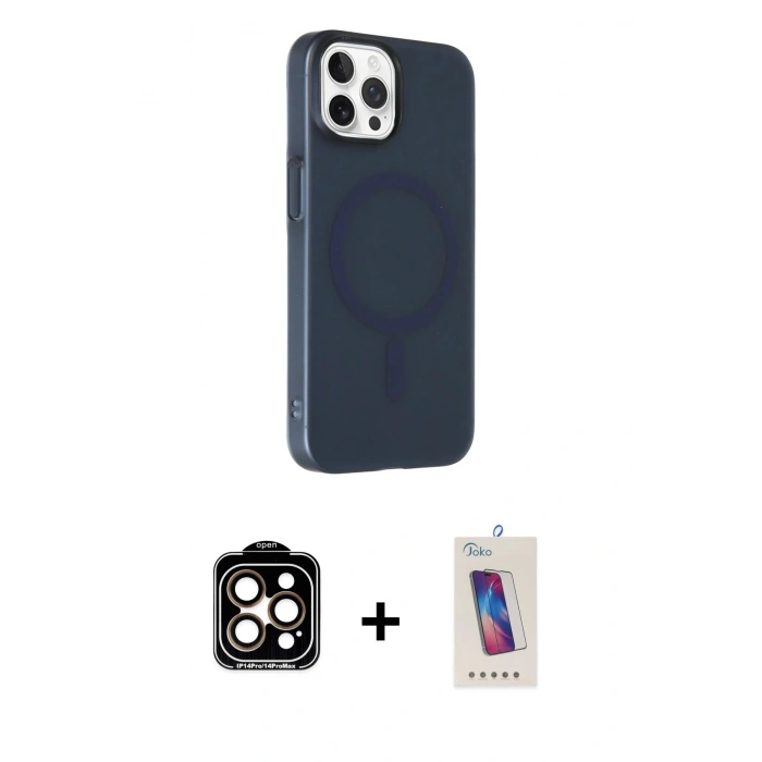 MARSİLYAN™- iPhone 14 Pro Max Kılıf Çekirdek Modern Prime - Siyah Joko 5D Cam + PVD Metal Kamera Lens - TU
