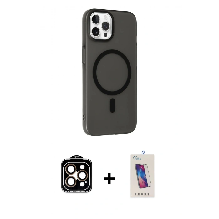 MARSİLYAN™- iPhone 14 Pro Max Kılıf Çekirdek Modern Prime - Siyah Joko 5D Cam + PVD Metal Kamera Lens - TU