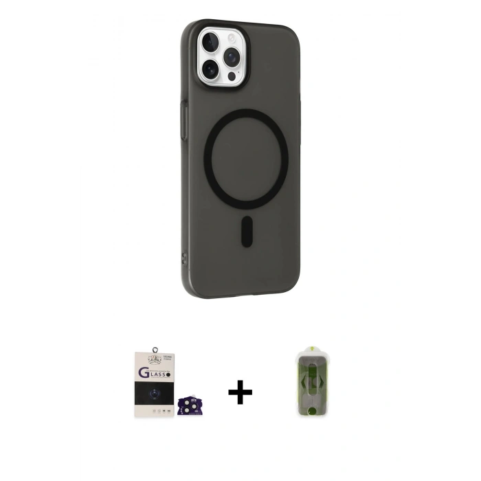 MARSİLYAN™- iPhone 14 Pro Max Kılıf Çekirdek Modern Prime - Siyah Joko Magic 5D Hayalet Cam + Derin Mor Bilvis Titan Kamera Lens
