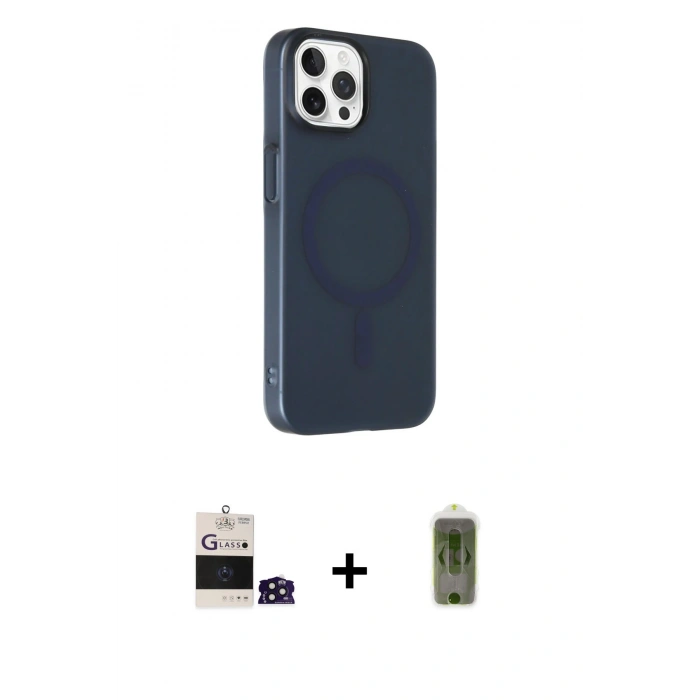 MARSİLYAN™- iPhone 14 Pro Max Kılıf Çekirdek Modern Prime - Siyah Joko Magic 5D Hayalet Cam + Derin Mor Bilvis Titan Kamera Lens