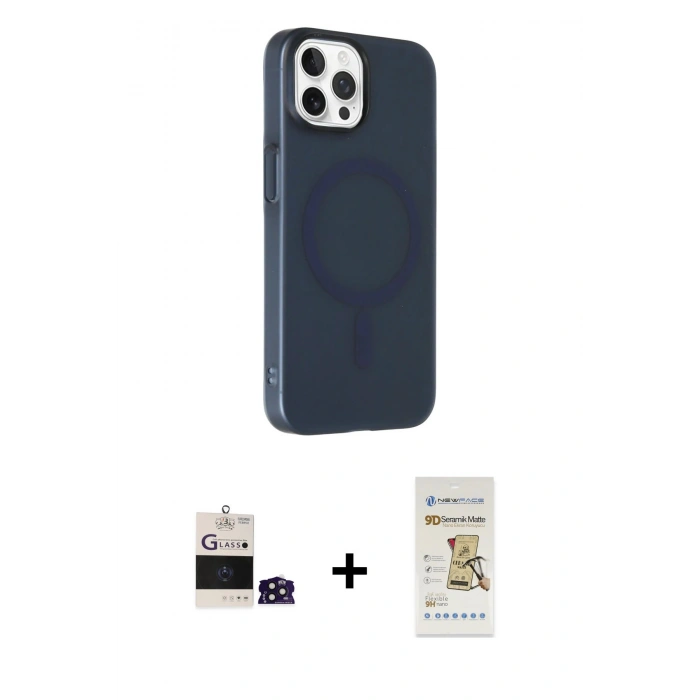 MARSİLYAN™- iPhone 14 Pro Max Kılıf Çekirdek Modern Prime - Siyah Mat Seramik Nano Ekran Koruyucu + Derin Mor Bilvis Titan Kamera Lens