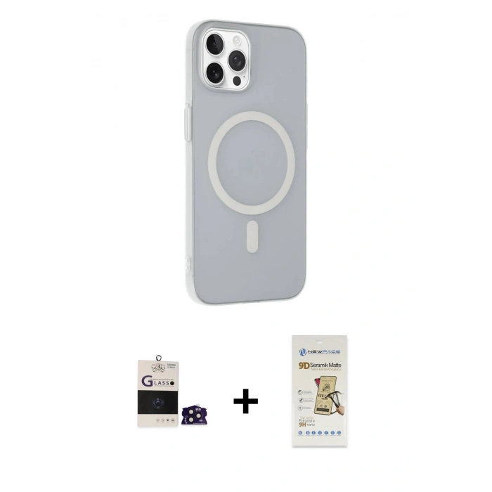 MARSİLYAN™- iPhone 14 Pro Max Kılıf Çekirdek Modern Prime - Siyah Mat Seramik Nano Ekran Koruyucu + Derin Mor Bilvis Titan Kamera Lens