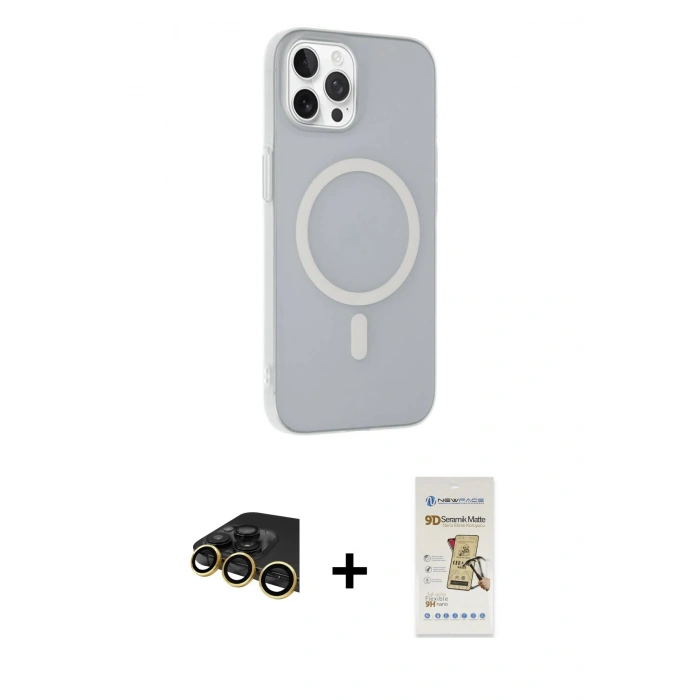 MARSİLYAN™- iPhone 14 Pro Max Kılıf Çekirdek Modern Prime - Siyah Mat Seramik Nano Ekran Koruyucu + Gold Raze Metal Kamera Lens