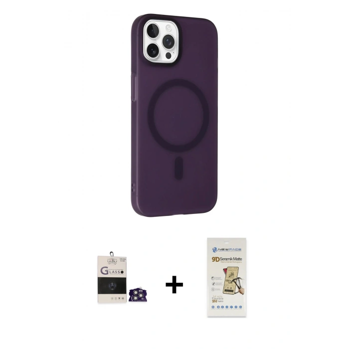 MARSİLYAN™- iPhone 14 Pro Max Kılıf Çekirdek Modern Prime - Siyah Mat Seramik Nano Ekran Koruyucu + Bilvis Titan Kamera Lens - GS