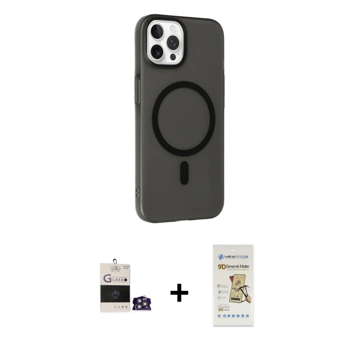 MARSİLYAN™- iPhone 14 Pro Max Kılıf Çekirdek Modern Prime - Siyah Mat Seramik Nano Ekran Koruyucu + Bilvis Titan Kamera Lens - GS