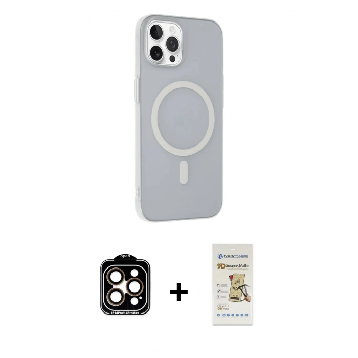 MARSİLYAN™- iPhone 14 Pro Max Kılıf Çekirdek Modern Prime - Siyah Mat Seramik Nano Ekran Koruyucu + PVD Metal Kamera Lens - TU