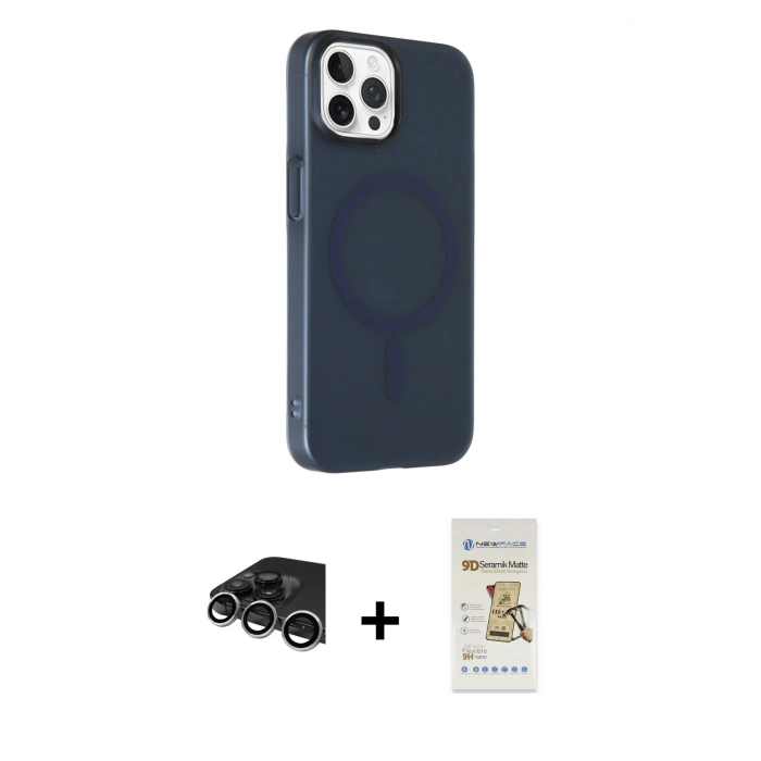 MARSİLYAN™- iPhone 14 Pro Max Kılıf Çekirdek Modern Prime - Siyah Mat Seramik Nano Ekran Koruyucu + Raze Metal Kamera Lens - GS