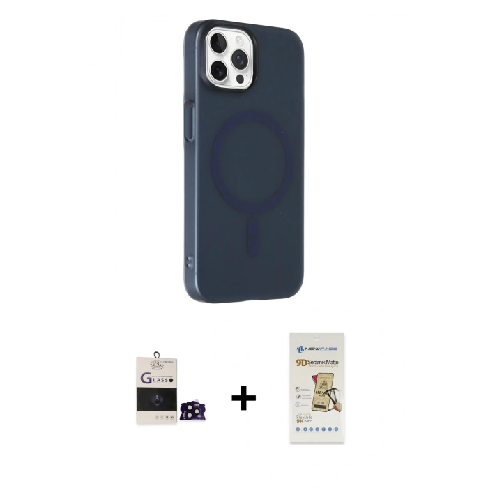 MARSİLYAN™- iPhone 14 Pro Max Kılıf Çekirdek Modern Prime - Siyah Mat Seramik Nano Ekran Koruyucu + Bilvis Titan Kamera Lens - SH