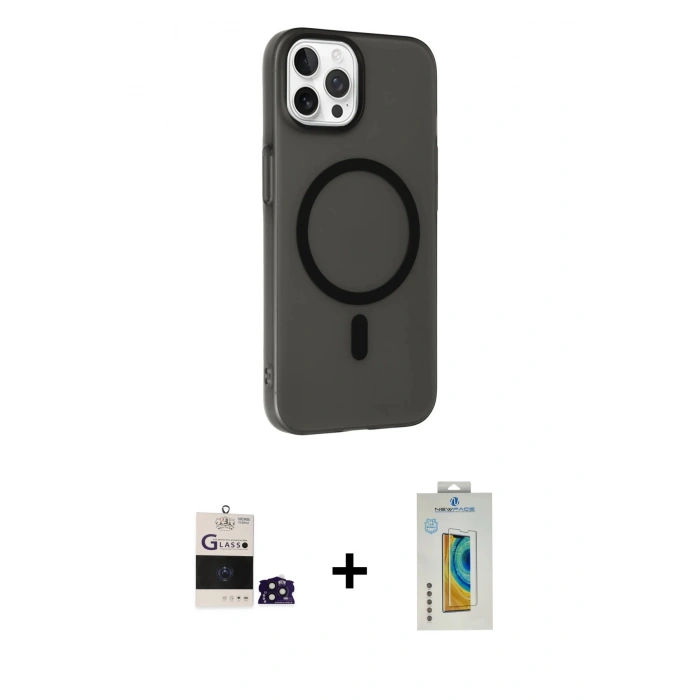 MARSİLYAN™- iPhone 14 Pro Max Kılıf Çekirdek Modern Prime - Siyah Polymer Nano Ekran Koruyucu + Bilvis Titan Kamera Lens - DNMR