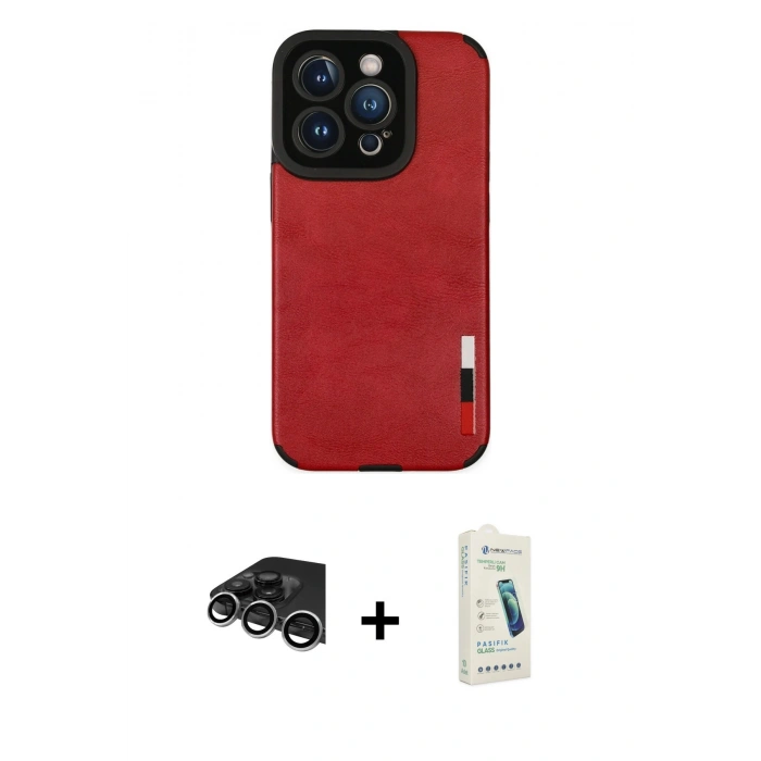 MARSİLYAN™- iPhone 14 Pro Max Kılıf Doruk Asil Koleksiyonu - Şeffaf Pasifik Cam Ekran Koruyucu + Raze Metal Kamera Lens - GS