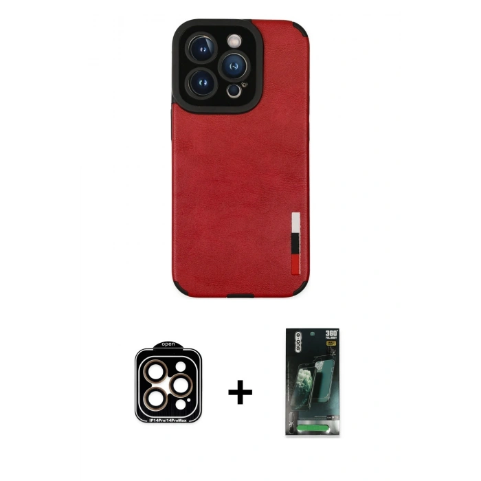MARSİLYAN™- iPhone 14 Pro Max Kılıf Doruk Asil Koleksiyonu - Siyah 360 Mat Full Body Arka Koruyucu + PVD Metal Kamera Lens - TU