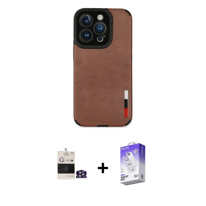 MARSİLYAN™- iPhone 14 Pro Max Kılıf Doruk Asil Koleksiyonu - Siyah Bilvis 5in1 3D Magic Cam Ekran Koruyucu + Bilvis Titan Kamera Lens - GS