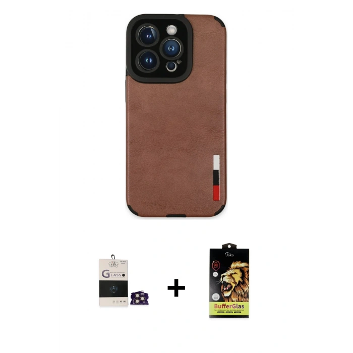 MARSİLYAN™- iPhone 14 Pro Max Kılıf Doruk Asil Koleksiyonu - Siyah Buffer Cam Ekran Koruyucu + Bilvis Titan Kamera Lens - GD