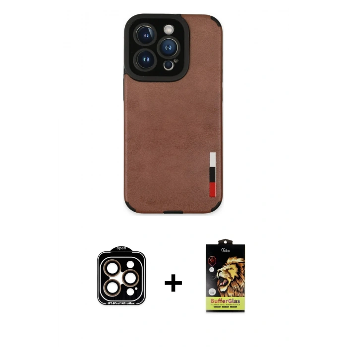 MARSİLYAN™- iPhone 14 Pro Max Kılıf Doruk Asil Koleksiyonu - Siyah Buffer Cam Ekran Koruyucu + PVD Metal Kamera Lens - TU