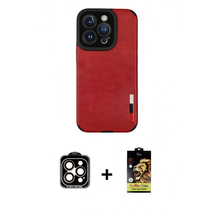MARSİLYAN™- iPhone 14 Pro Max Kılıf Doruk Asil Koleksiyonu - Siyah Buffer Cam Ekran Koruyucu + PVD Metal Kamera Lens - TU
