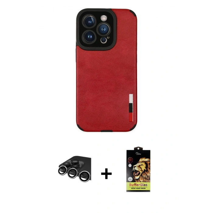 MARSİLYAN™- iPhone 14 Pro Max Kılıf Doruk Asil Koleksiyonu - Siyah Buffer Cam Ekran Koruyucu + Raze Metal Kamera Lens - GS