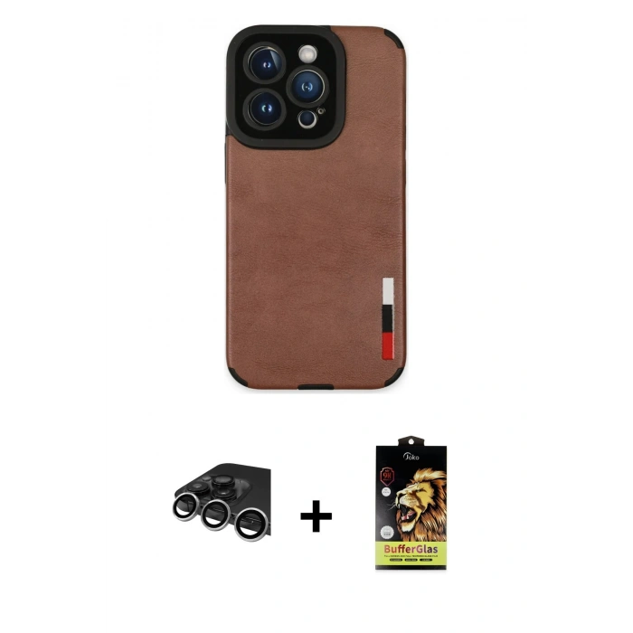 MARSİLYAN™- iPhone 14 Pro Max Kılıf Doruk Asil Koleksiyonu - Siyah Buffer Cam Ekran Koruyucu + Raze Metal Kamera Lens - GS
