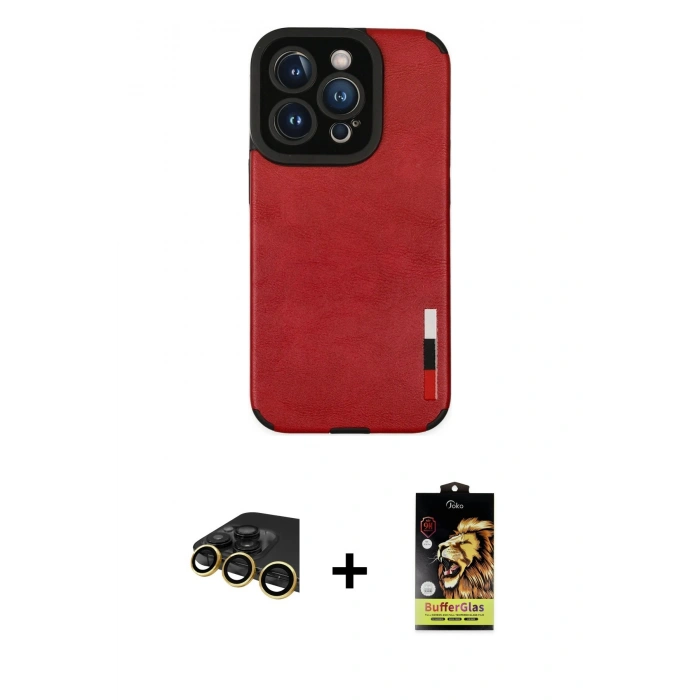 MARSİLYAN™- iPhone 14 Pro Max Kılıf Doruk Asil Koleksiyonu - Siyah Buffer Cam Ekran Koruyucu + Raze Metal Kamera Lens - GD