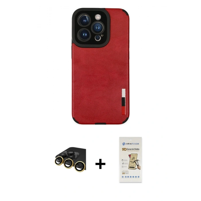 MARSİLYAN™- iPhone 14 Pro Max Kılıf Doruk Asil Koleksiyonu - Siyah Mat Seramik Nano Ekran Koruyucu + Raze Metal Kamera Lens - GD