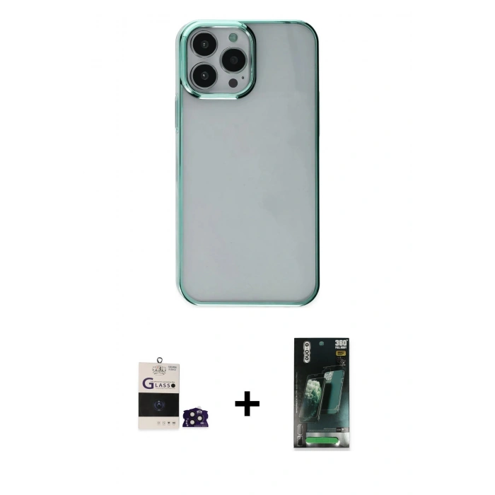 MARSİLYAN™- iPhone 14 Pro Max Kılıf Doruk Doku Prime - Şeffaf 360 Full Body Arka Koruyucu + Bilvis Titan Kamera Lens - DNMR