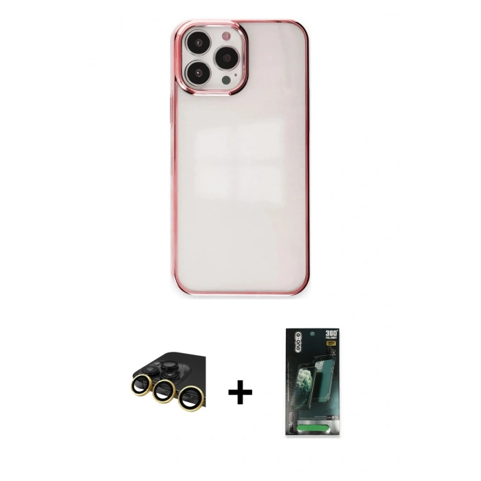 MARSİLYAN™- iPhone 14 Pro Max Kılıf Doruk Doku Prime - Şeffaf 360 Full Body Arka Koruyucu + Raze Metal Kamera Lens - GD