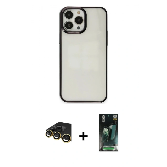 MARSİLYAN™- iPhone 14 Pro Max Kılıf Doruk Doku Prime - Şeffaf 360 Full Body Arka Koruyucu + Raze Metal Kamera Lens - GD