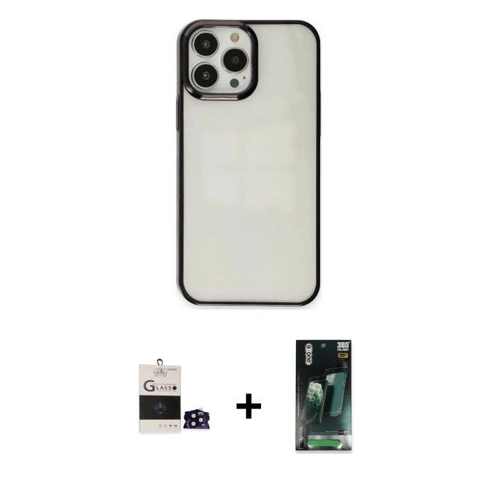 MARSİLYAN™- iPhone 14 Pro Max Kılıf Doruk Doku Prime - Şeffaf 360 Full Body Arka Koruyucu + Siyah Bilvis Titan Kamera Lens