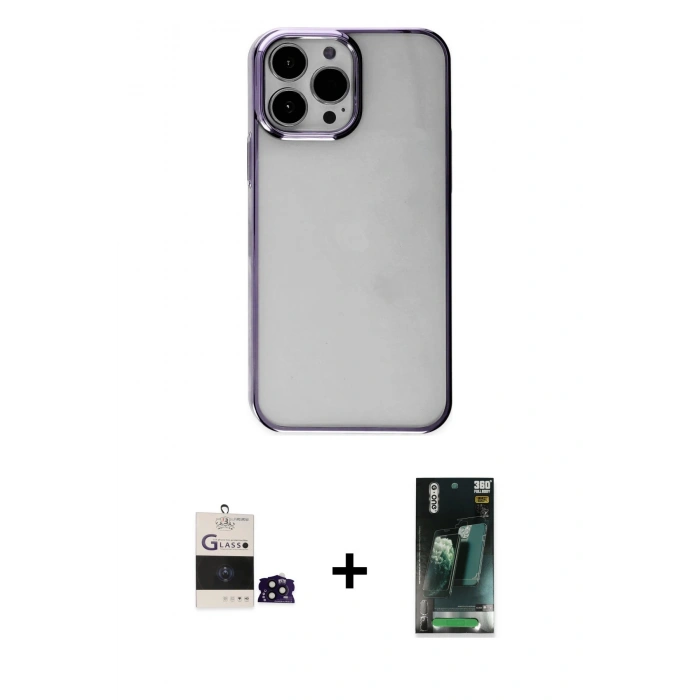 MARSİLYAN™- iPhone 14 Pro Max Kılıf Doruk Doku Prime - Şeffaf 360 Full Body Arka Koruyucu + Siyah Bilvis Titan Kamera Lens