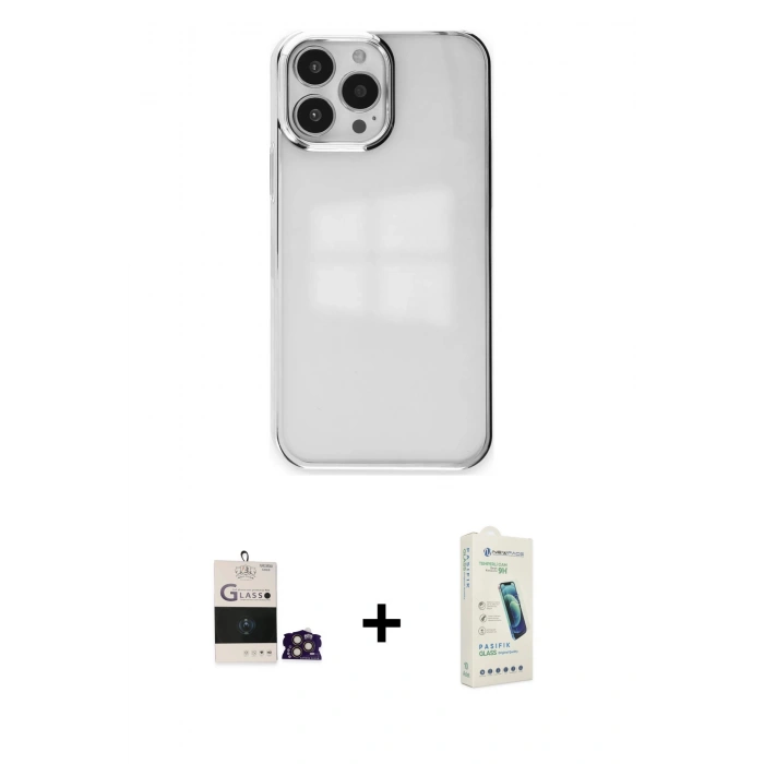 MARSİLYAN™- iPhone 14 Pro Max Kılıf Doruk Doku Prime - Şeffaf Pasifik Cam Ekran Koruyucu + Bilvis Titan Kamera Lens - GD