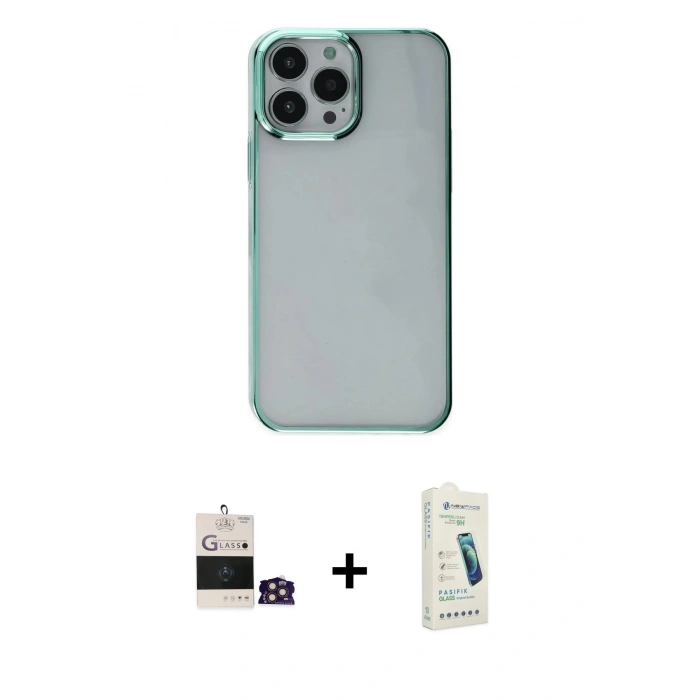MARSİLYAN™- iPhone 14 Pro Max Kılıf Doruk Doku Prime - Şeffaf Pasifik Cam Ekran Koruyucu + Bilvis Titan Kamera Lens - GD