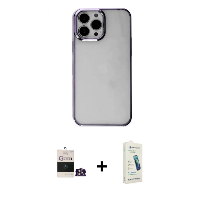 MARSİLYAN™- iPhone 14 Pro Max Kılıf Doruk Doku Prime - Şeffaf Pasifik Cam Ekran Koruyucu + Bilvis Titan Kamera Lens - GD