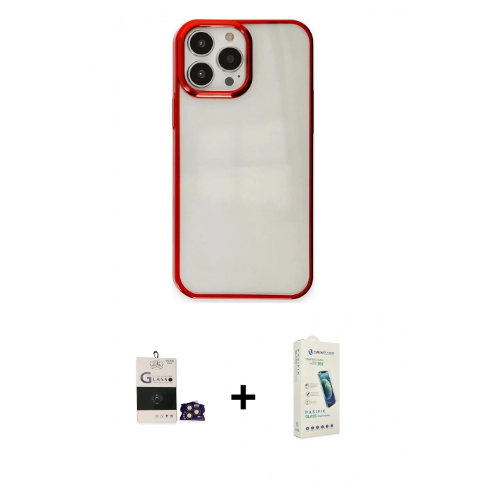 MARSİLYAN™- iPhone 14 Pro Max Kılıf Doruk Doku Prime - Şeffaf Pasifik Cam Ekran Koruyucu + Bilvis Titan Kamera Lens - GD