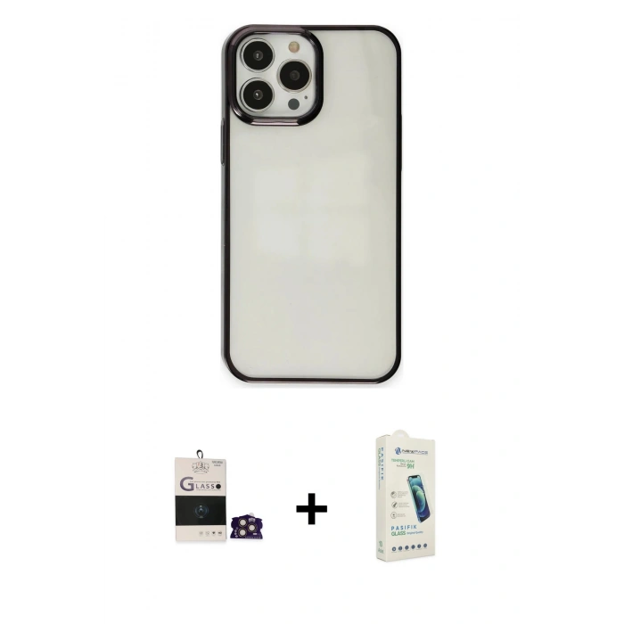 MARSİLYAN™- iPhone 14 Pro Max Kılıf Doruk Doku Prime - Şeffaf Pasifik Cam Ekran Koruyucu + Bilvis Titan Kamera Lens - GD